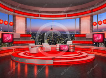 Talk Show Virtual Set Red high resolution