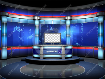 Sport News Studio Set Blue Camera 1 high resolution